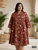 Printed Rust Tunic Dress Plus Size-130040