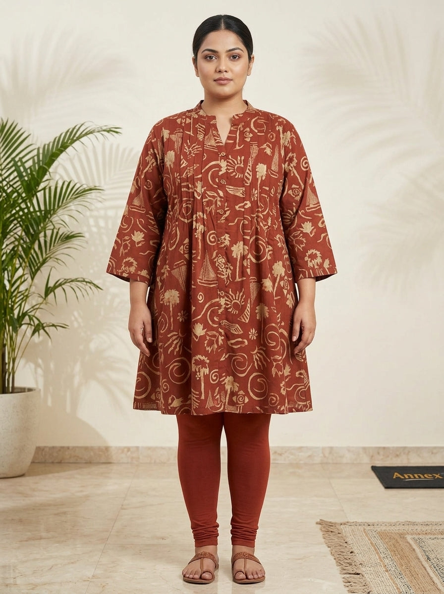 Printed Rust Tunic Dress Plus Size-130040