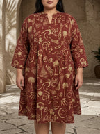 Printed Rust Tunic Dress Plus Size-130040
