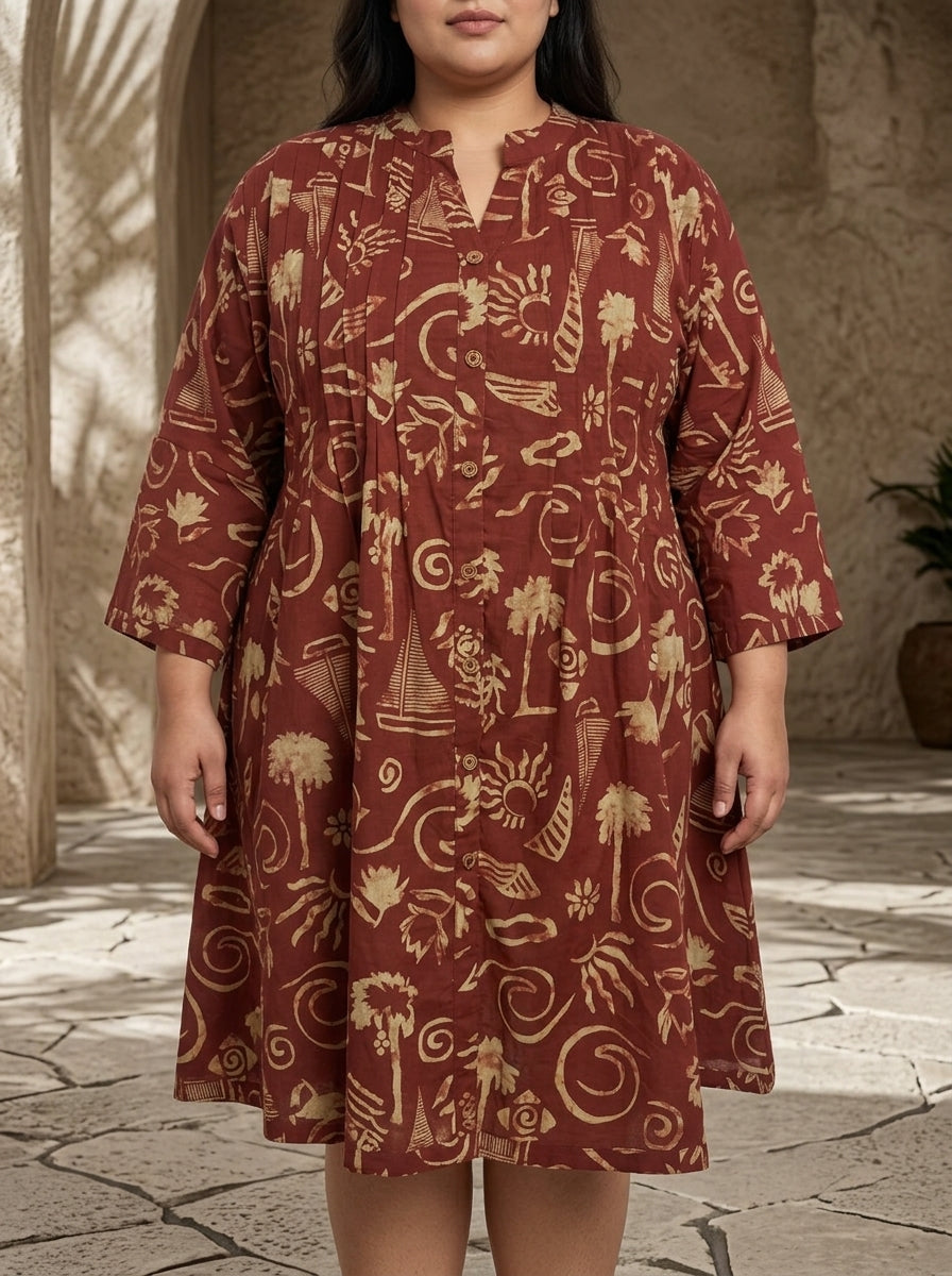 Printed Rust Tunic Dress Plus Size-130040