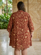 Printed Rust Tunic Dress Plus Size-130040
