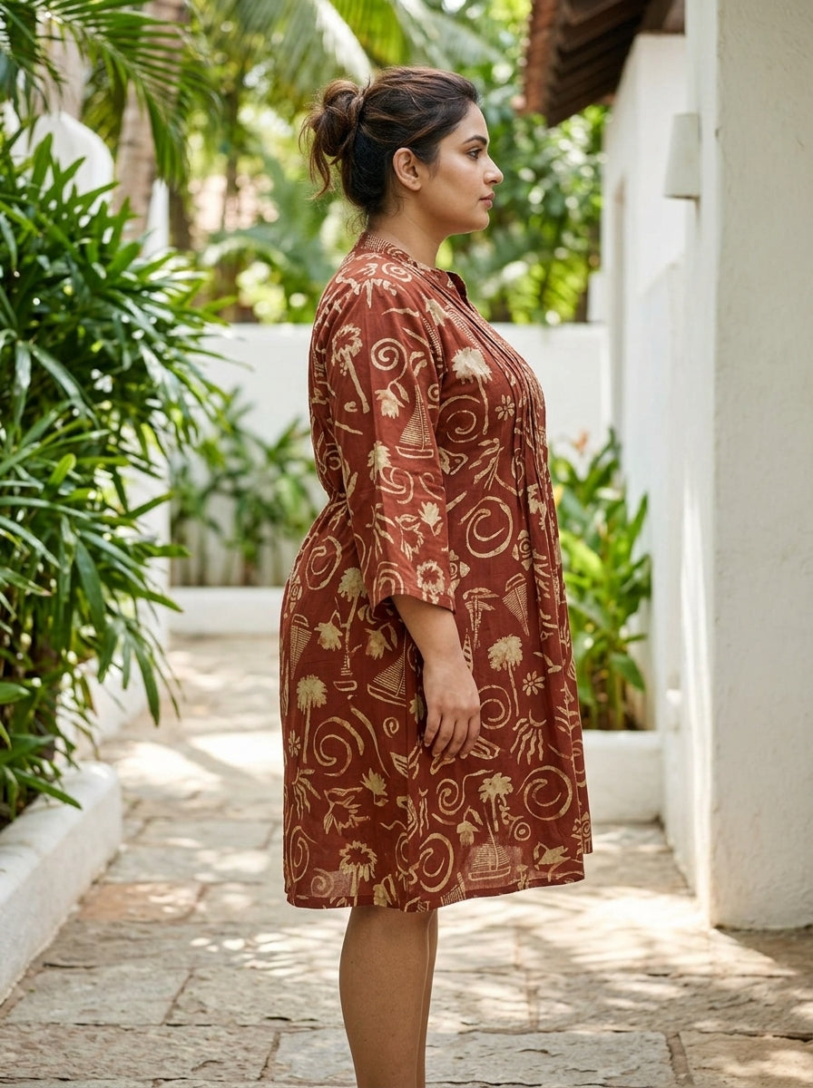 Printed Rust Tunic Dress Plus Size-130040