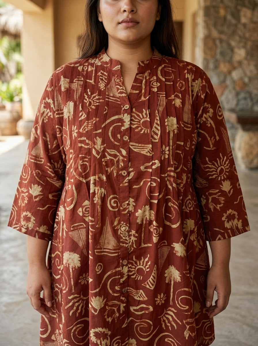 Printed Rust Tunic Dress Plus Size-130040