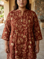 Printed Rust Tunic Dress Plus Size-130040