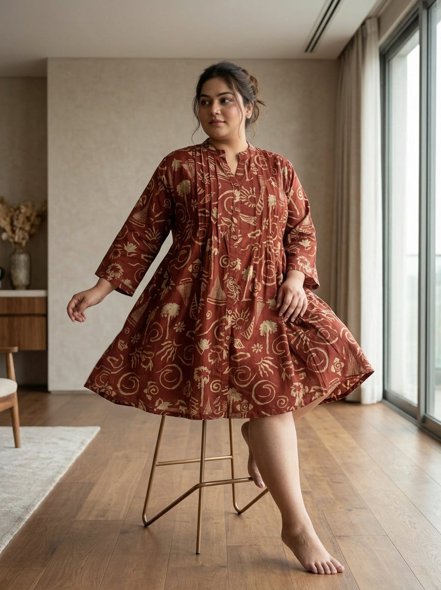 Printed Rust Tunic Dress Plus Size-130040
