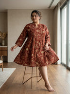 Printed Rust Tunic Dress Plus Size-130040