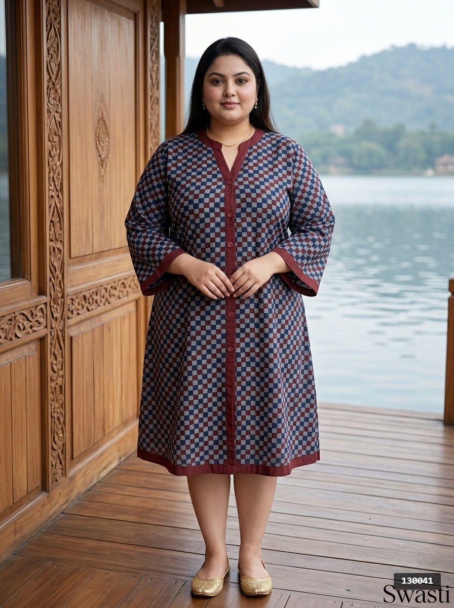 Printed Plus Size Blue Tunic Dress-130041