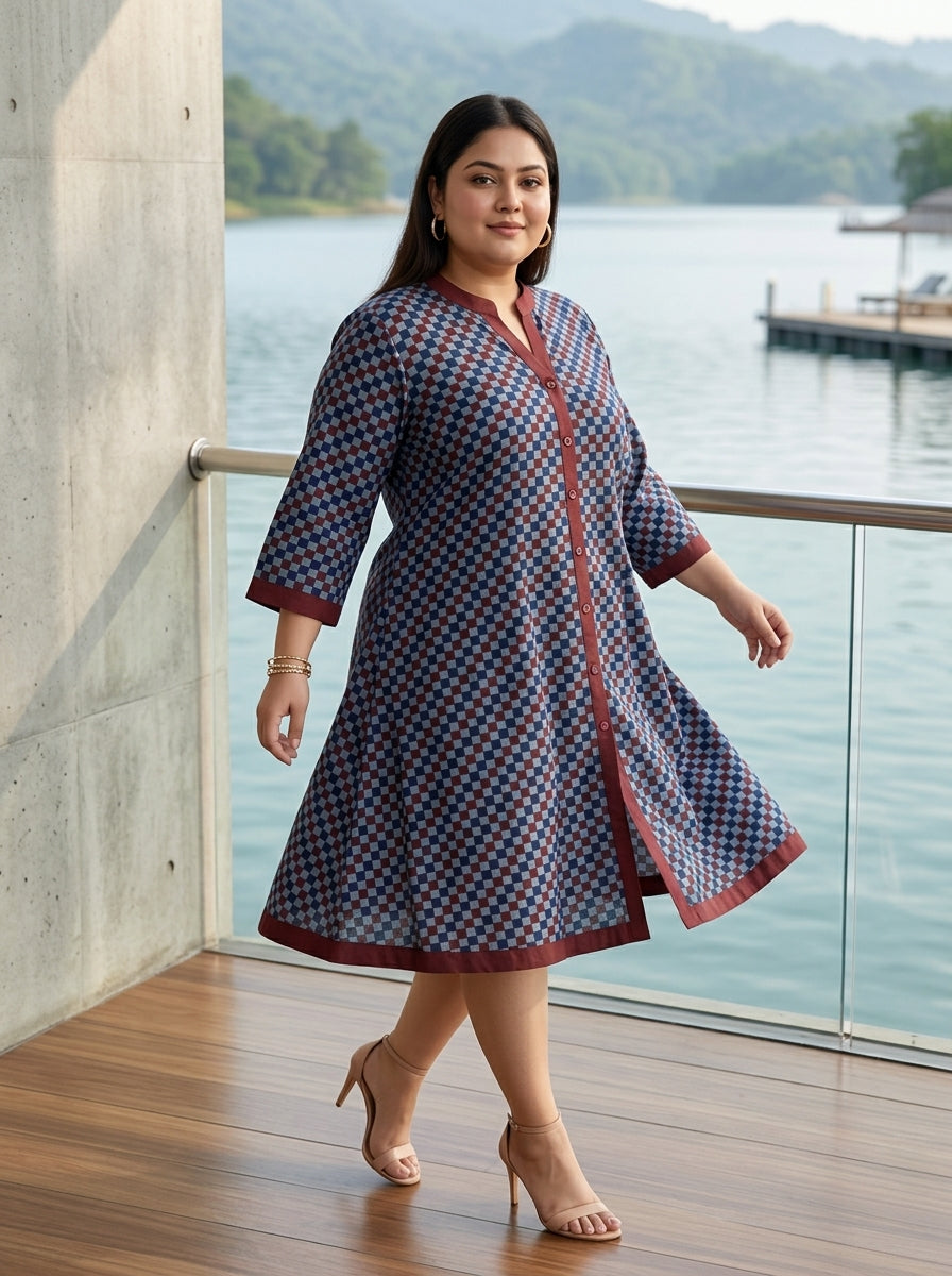 Printed Plus Size Blue Tunic Dress-130041