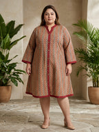 Printed Plus Size Beige Tunic Dress-130042