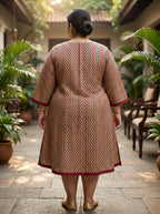 Printed Plus Size Beige Tunic Dress-130042