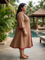 Printed Plus Size Beige Tunic Dress-130042