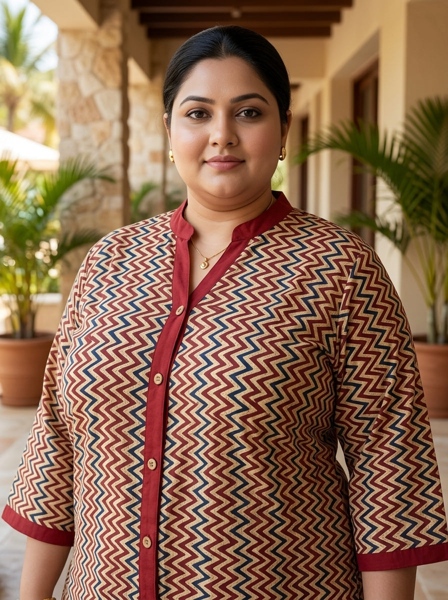 Printed Plus Size Beige Tunic Dress-130042