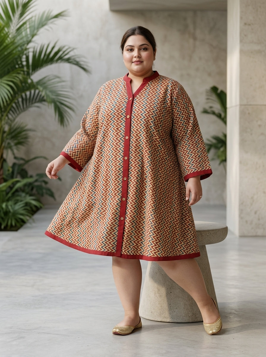 Printed Plus Size Beige Tunic Dress-130042 Main image
