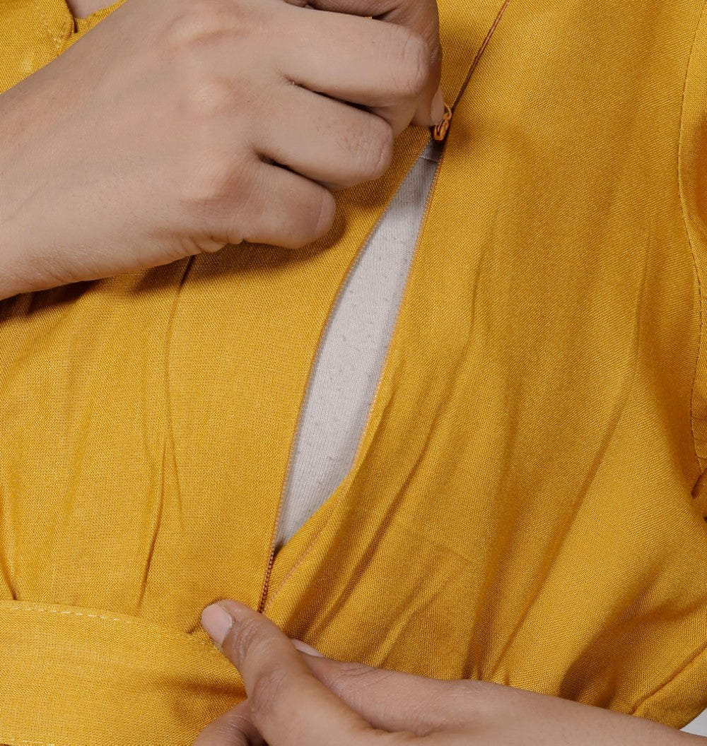 Regular Size Yellow Solid Print Flared Maternity Gown-1400001