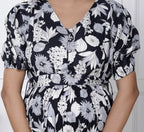 Regular Size Black Floral Print Flared Maternity Gown-1400004