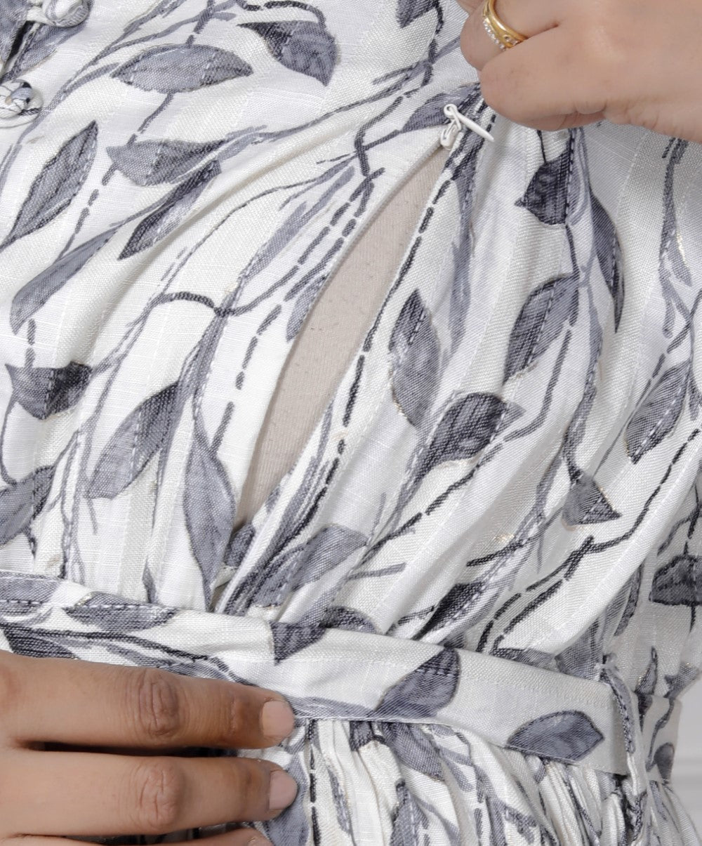 Regular Size White Floral Print Flared Maternity Gown-1400005