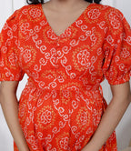 Regular Size Orange Bandhani Print Flared Maternity Gown-1400006