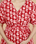 Regular Size Red Floral Print Flared Maternity Gown-1400009