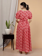 Regular Size Red Floral Print Flared Maternity Gown-1400009