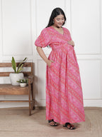 Regular Size Pink Floral Print Flared Maternity Gown-1400010