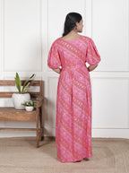 Regular Size Pink Floral Print Flared Maternity Gown-1400010
