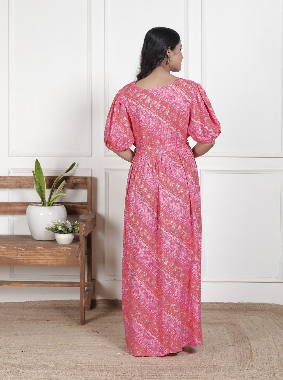 Regular Size Pink Floral Print Flared Maternity Gown-1400010