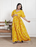 Regular Size Yellow Floral Print Flared Maternity Gown-1400011