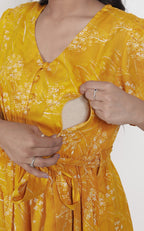 Regular Size Yellow Floral Print Flared Maternity Gown-1400011