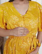 Regular Size Yellow Floral Print Flared Maternity Gown-1400011