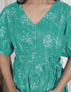 Regular Size Turquoise Floral Print Flared Maternity Gown-1400012