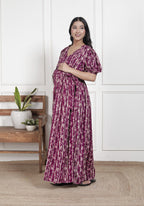 Regular Size Purple Floral Print Flared Maternity Gown-1400013