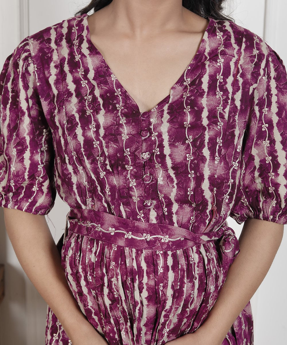 Regular Size Purple Floral Print Flared Maternity Gown-1400013