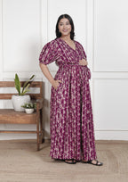 Regular Size Purple Floral Print Flared Maternity Gown-1400013