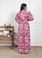 Regular Size Purple Floral Print Flared Maternity Gown-1400014