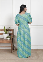 Regular Size Turquoise Floral Print Flared Maternity Gown-1400015