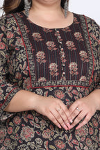 Plus Size Black Cotton Printed Kurta Pant Set with Dupatta-200002