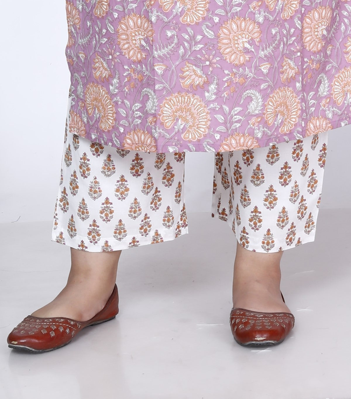 Plus Size Purple Cotton Printed Kurta Pant Set with Dupatta-200003