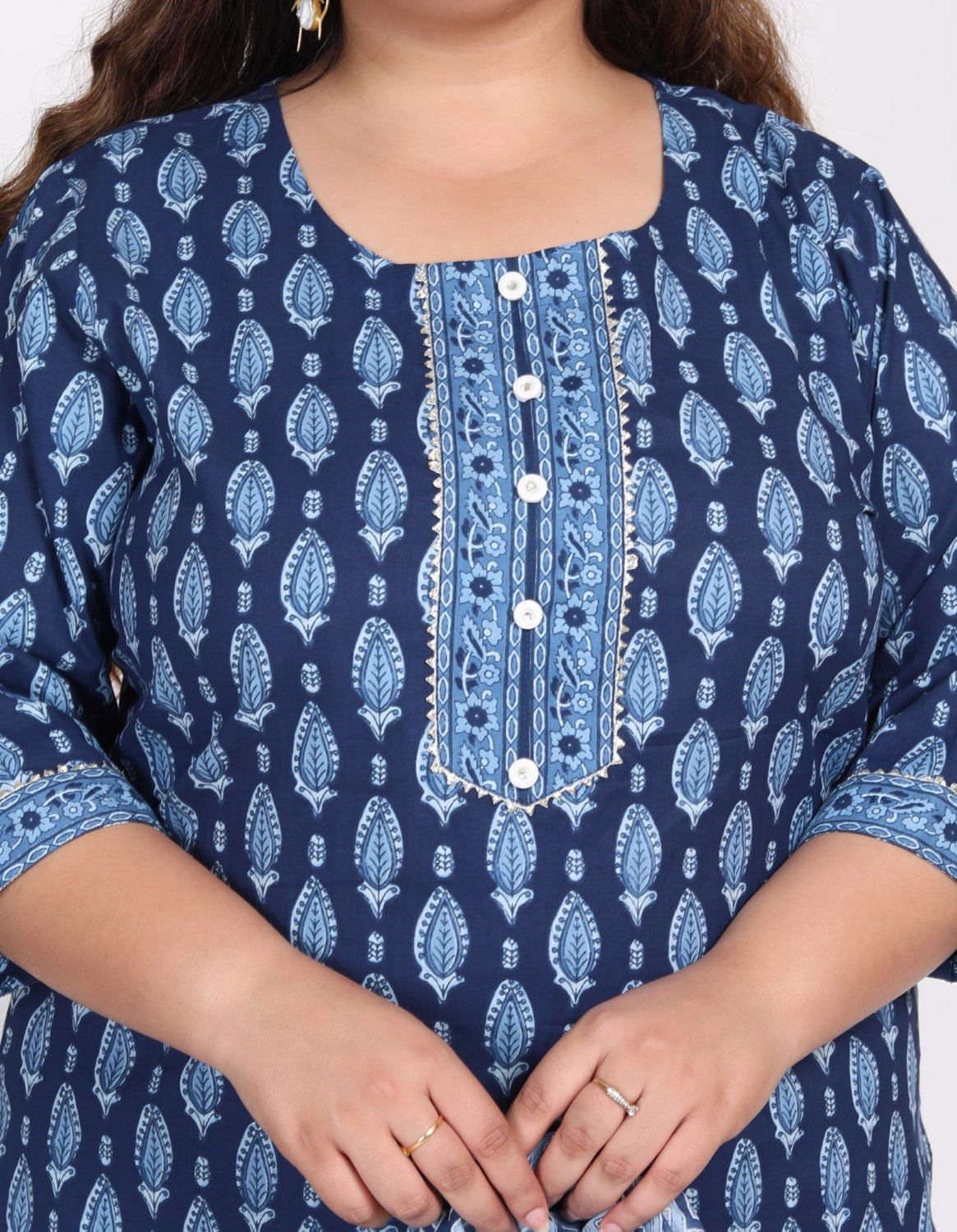 Plus Size Light Blue Cotton Printed Kurta Pant Set with Dupatta-200006