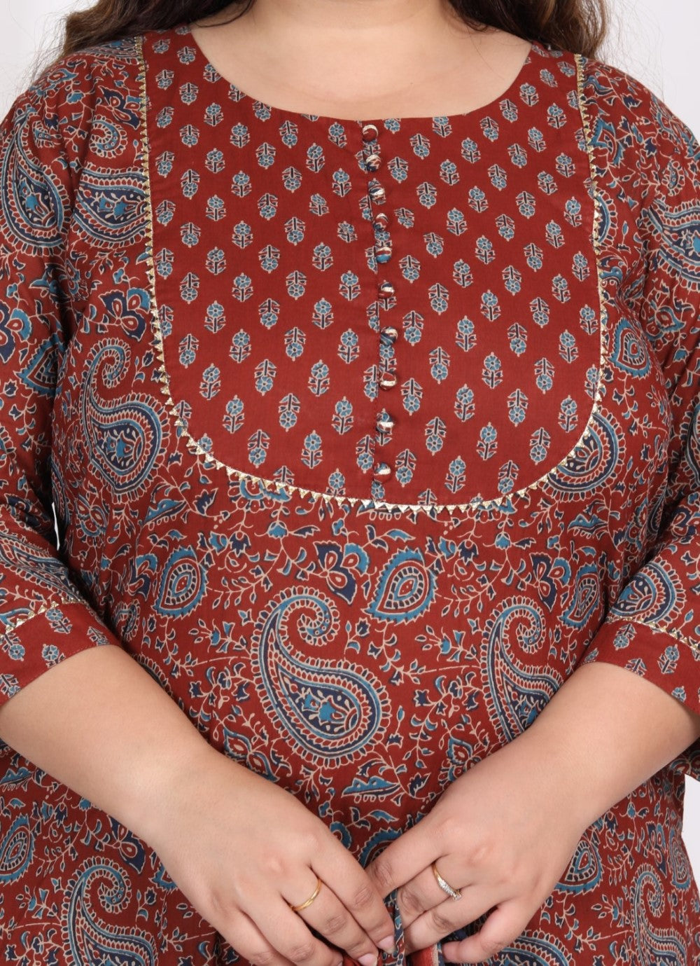 Plus Size Maroon Cotton Printed Kurta Pant Set with Dupatta-200008