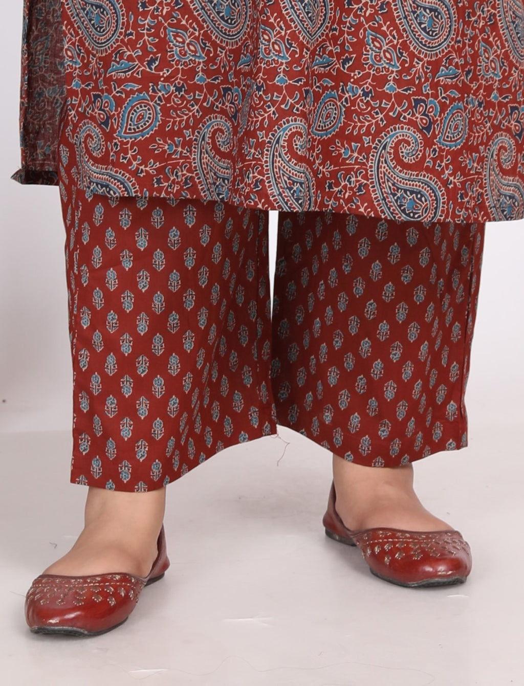 Plus Size Maroon Cotton Printed Kurta Pant Set with Dupatta-200008