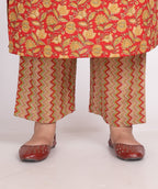 Plus Size Orange Cotton Printed Kurta Pant Set with Dupatta-200009