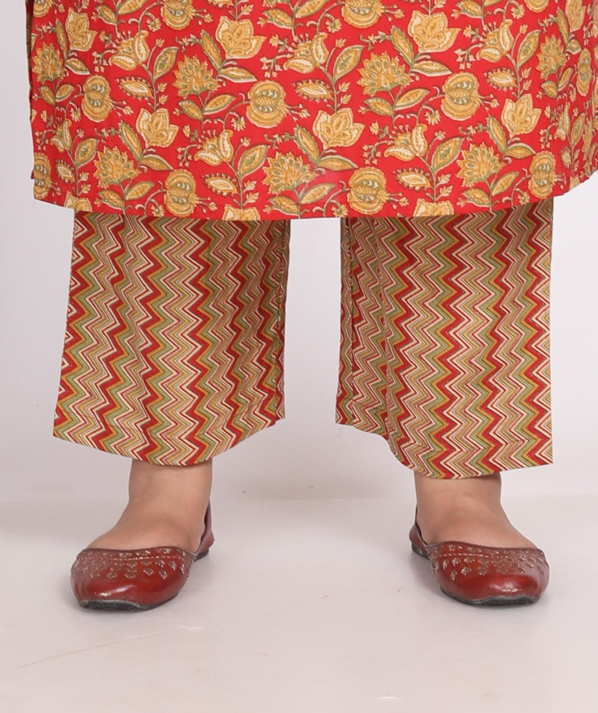 Plus Size Orange Cotton Printed Kurta Pant Set with Dupatta-200009