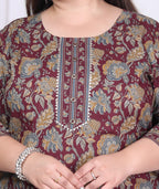 Plus Size Purple Cotton Printed Kurta Pant Set with Dupatta-200011