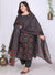 Plus Size Black Cotton Printed Kurta Pant Set with Dupatta-200013