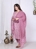 Plus Size Purple Cotton Printed Kurta Pant Set with Dupatta-200014