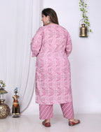 Plus Size Purple Cotton Printed Kurta Pant Set with Dupatta-200014