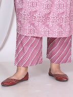 Plus Size Purple Cotton Printed Kurta Pant Set with Dupatta-200014