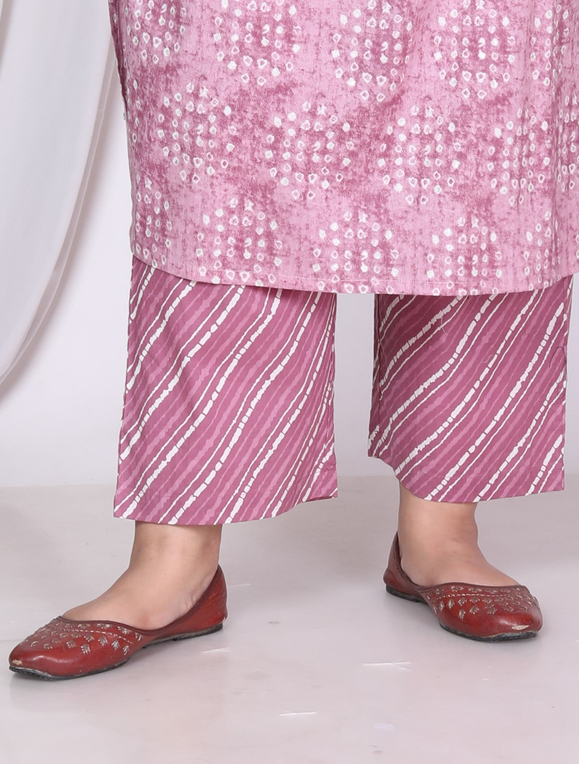 Plus Size Purple Cotton Printed Kurta Pant Set with Dupatta-200014