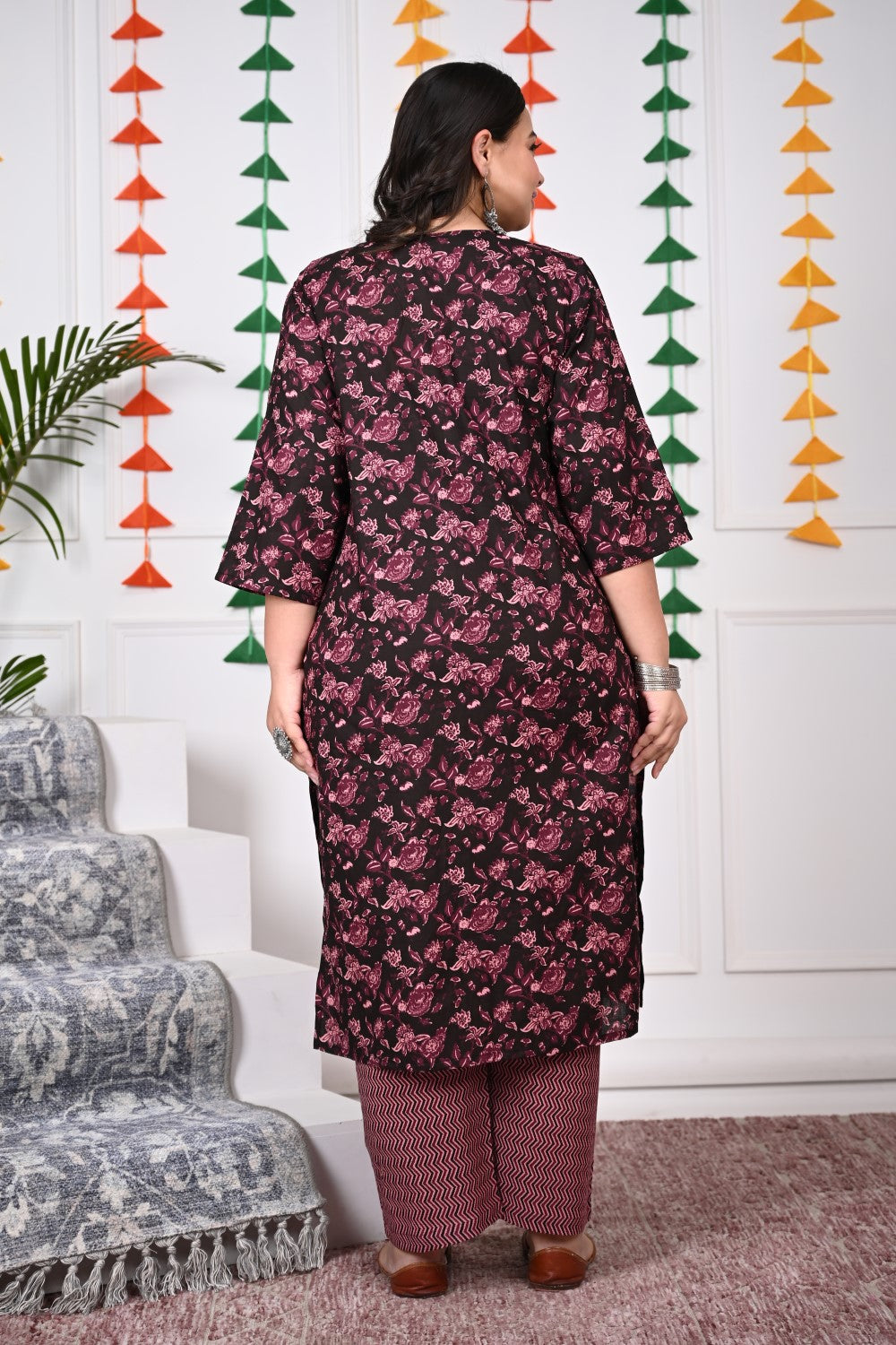 Plus Size Purple Cotton Printed Kurta Pant Set with Dupatta-200016