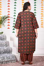 Plus Size Black Cotton Printed Kurta Pant Set with Dupatta-200017